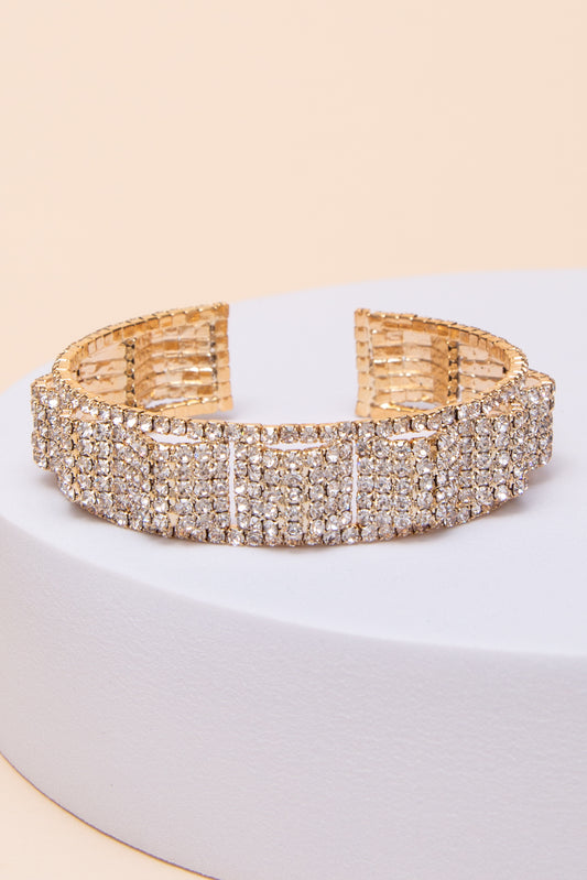 Evangeline Rhinestone Embellished Cuff Bracelet | Gold