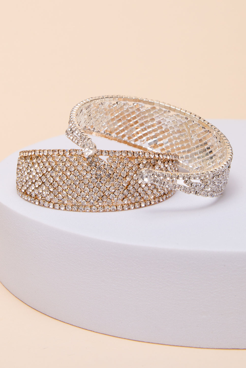 Brianna Rhinestone Embellished Crescent Cuff Bracelet