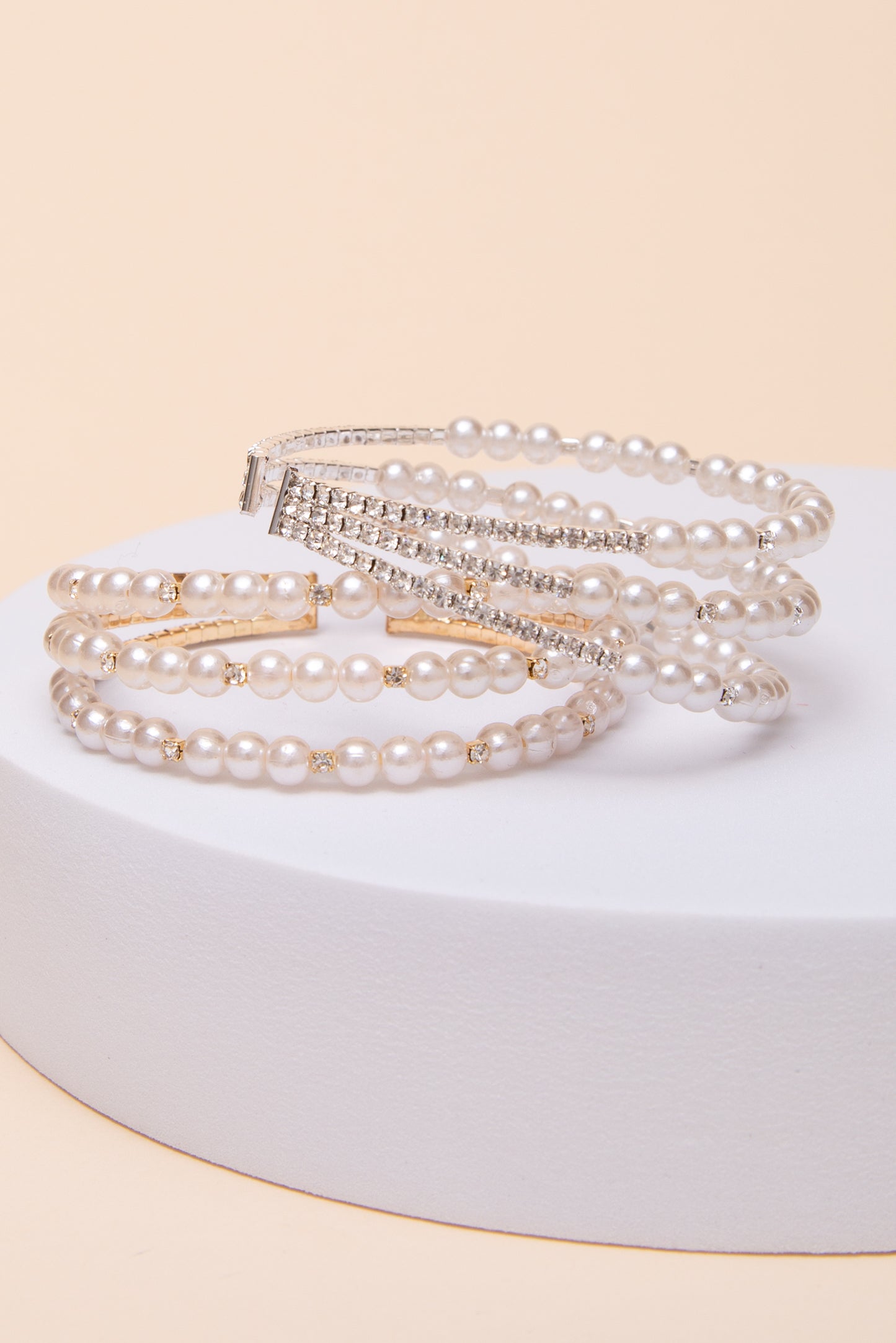 Hannah Multi-Row Pearl & Crystal Cuff Bracelet