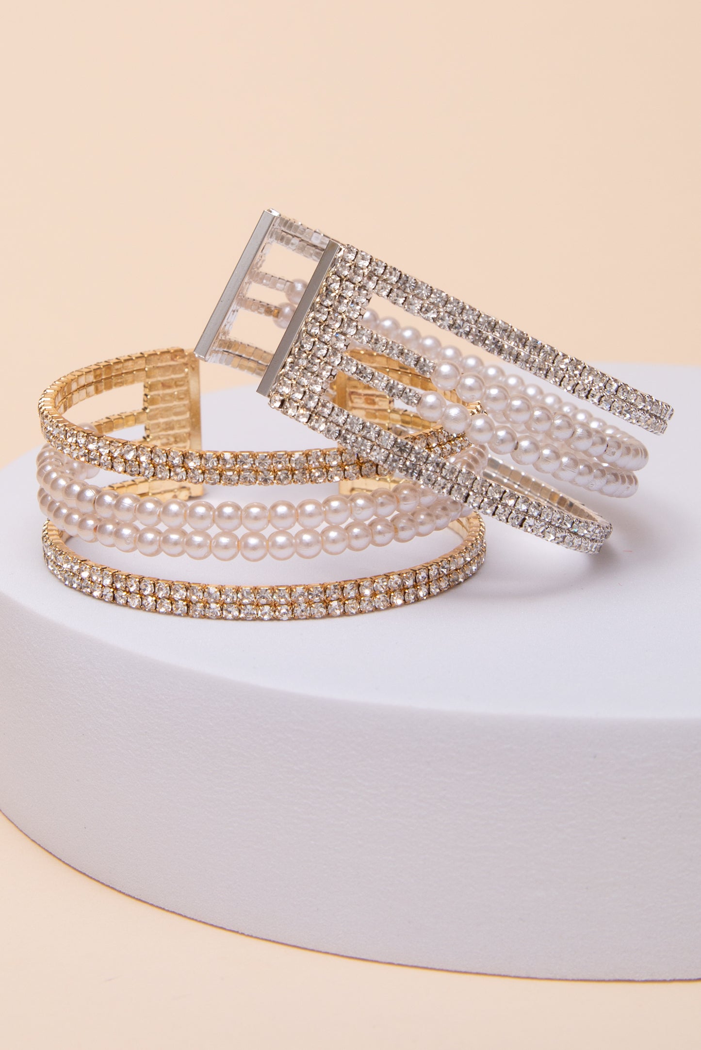 Lillian Multi-Row Crystal & Pearl Inlay Cuff Bracelet