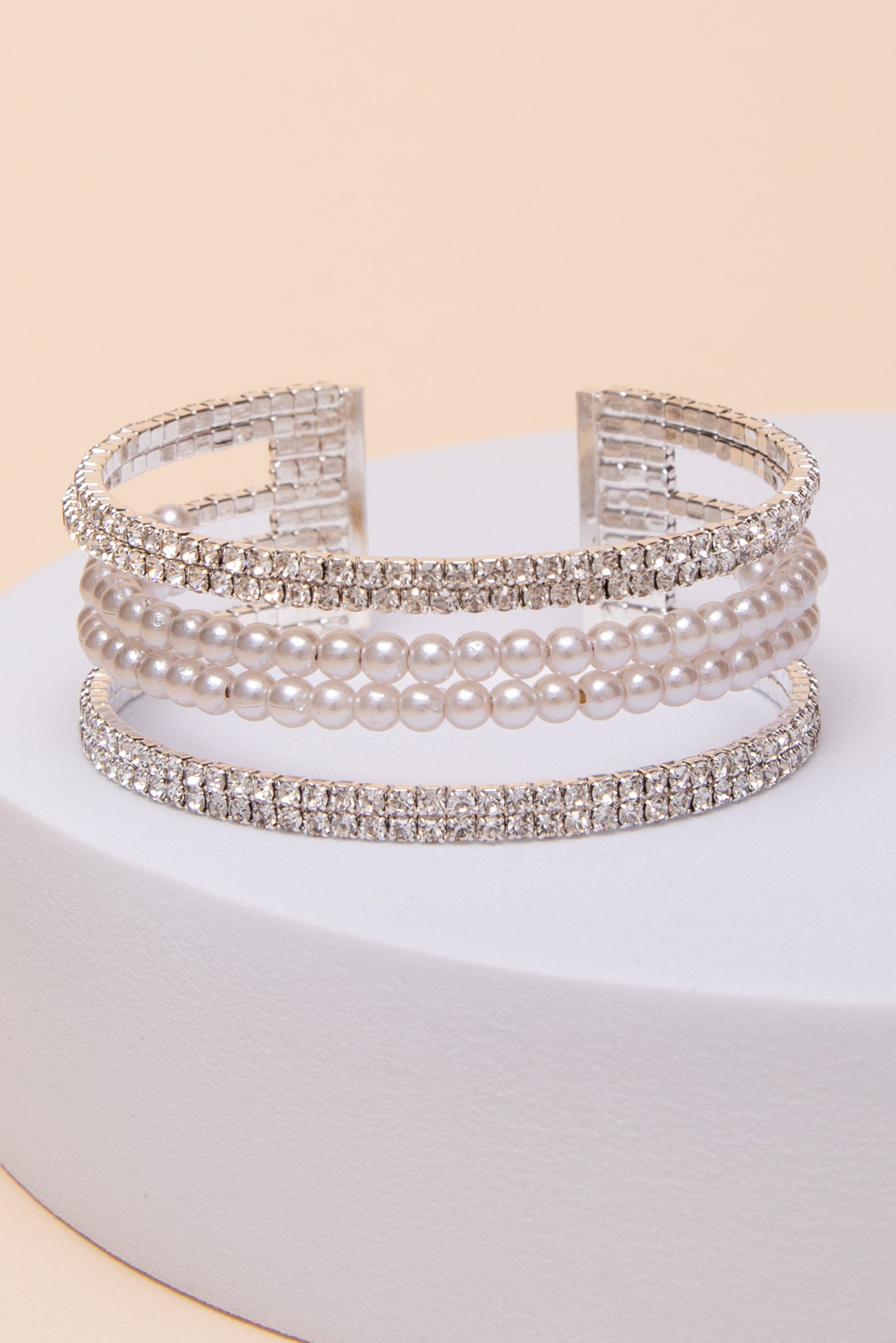 Lillian Multi-Row Crystal & Pearl Inlay Cuff Bracelet
