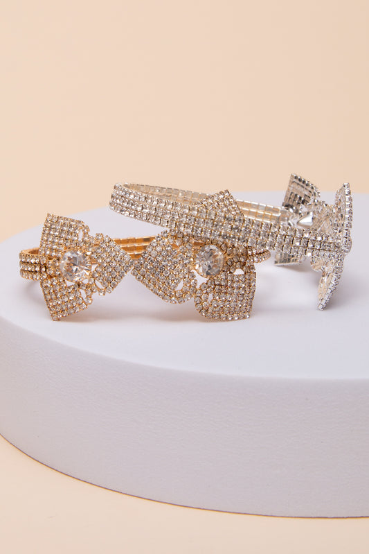 Ruby Crystal Rhinestone Pavé Cuff Bracelet with Bow Tie Design