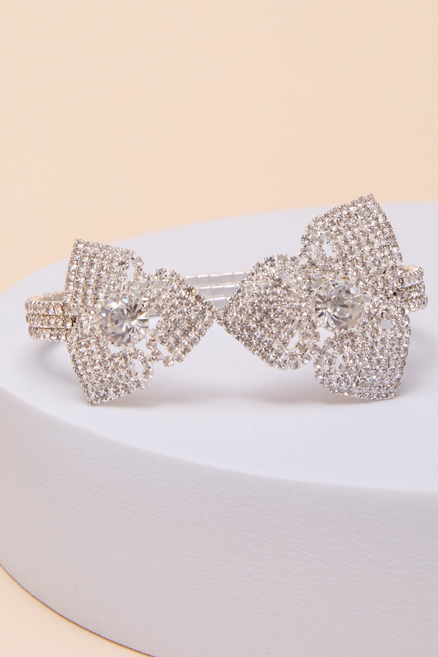 Ruby Crystal Rhinestone Pavé Cuff Bracelet with Bow Tie Design