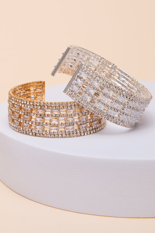 Claire Wide Rhinestone Baguette Cuff Bracelet