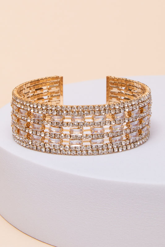 Claire Wide Rhinestone Baguette Cuff Bracelet | Gold