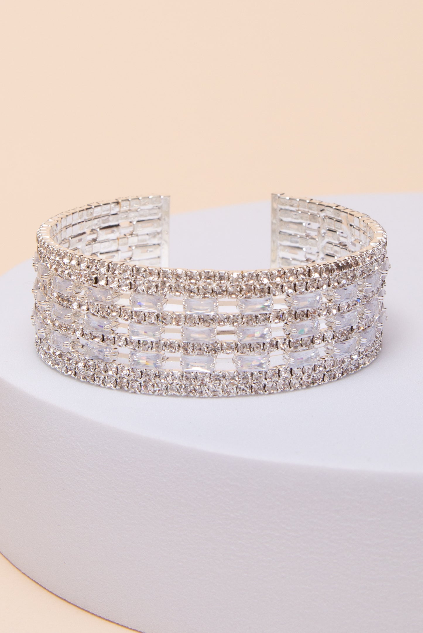 Claire Wide Rhinestone Baguette Cuff Bracelet