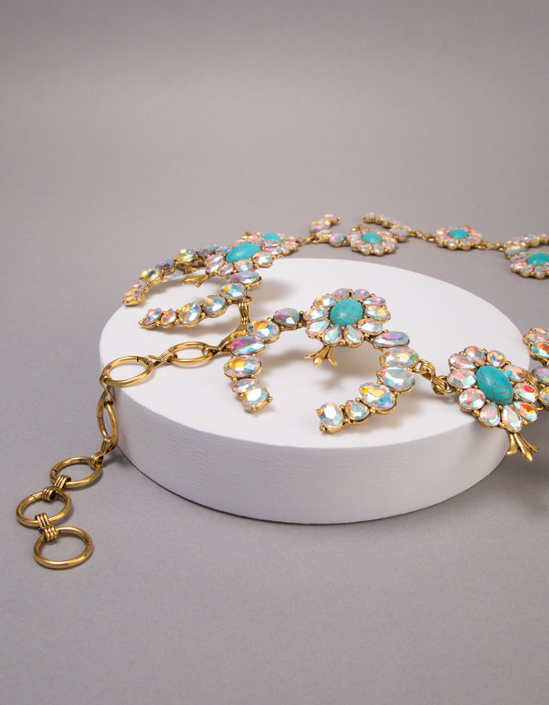Stella Western Crystal Stone Squash Blossom Chain Link Belt