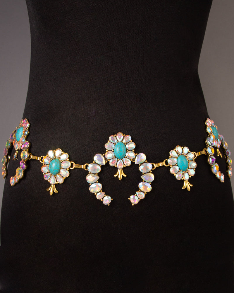 Stella Western Crystal Stone Squash Blossom Chain Link Belt