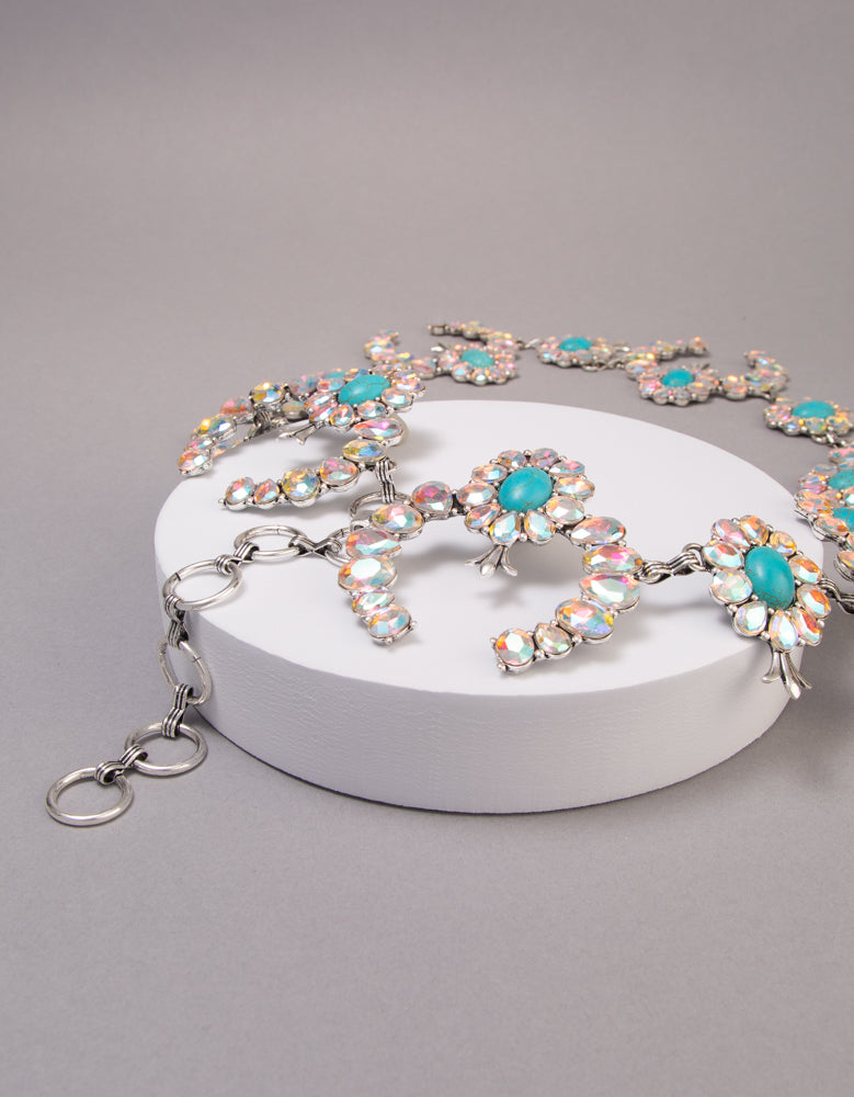 Stella Western Crystal Stone Squash Blossom Chain Link Belt