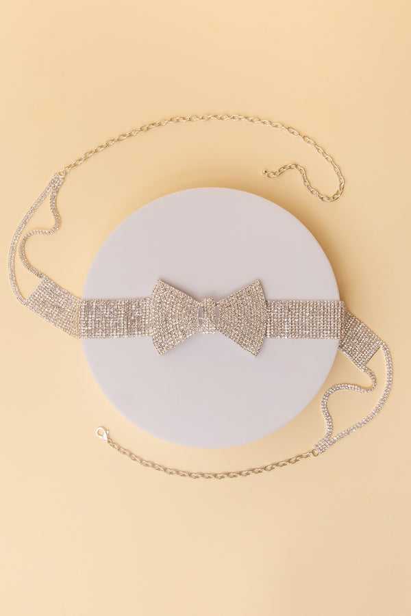 Summer Rhinestone Bowtie Motif Buckle Belt With Adjustable Length