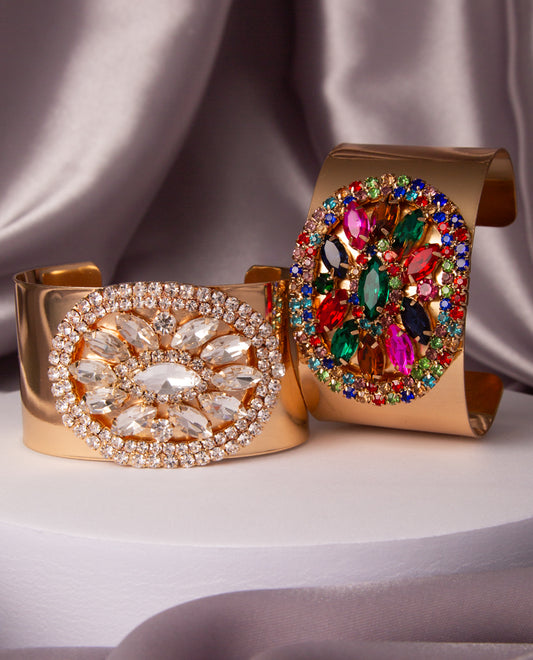 Deborah Floral Gems Crystal Cluster Cuff Bangle Bracelet