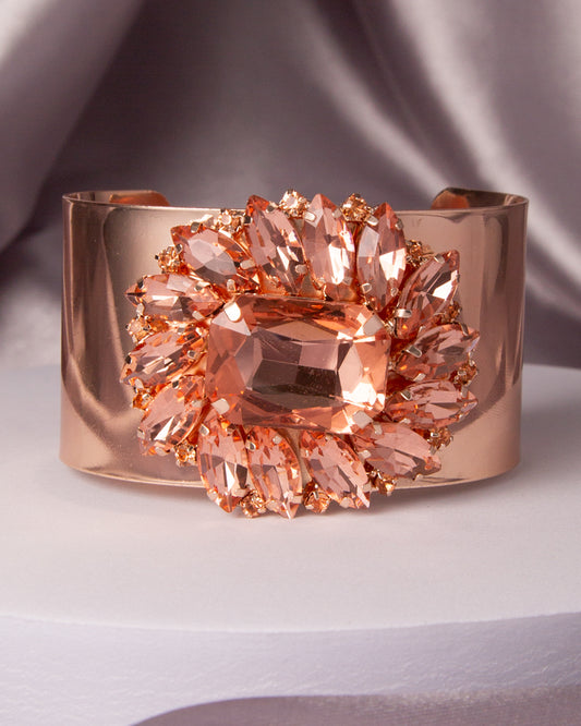 Johanna Floral Crystal Faceted Cuff Bracelet | Peach