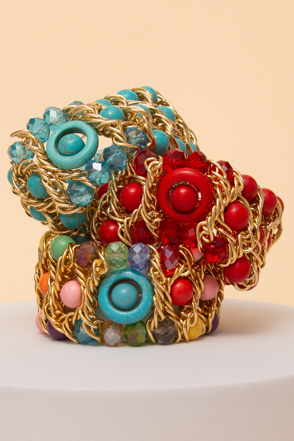 Alice Multicolor Stone Beaded and Chain Link Stretch Bracelet