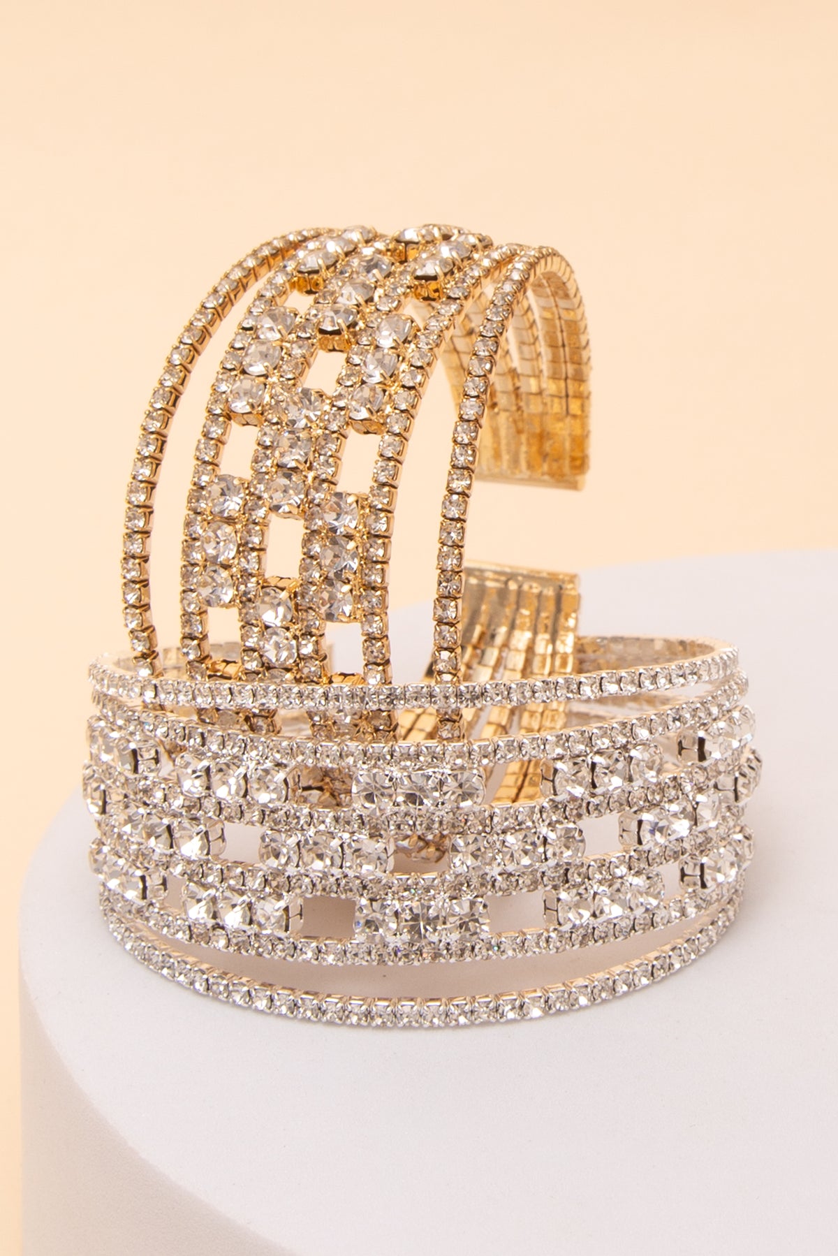 Naomi Geometric Openwork Rhinestone Cuff Bracelet