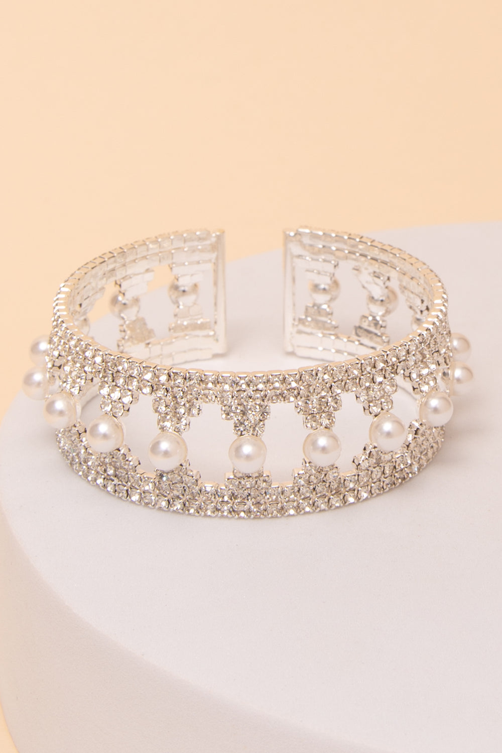 Emilia Pearl Center Geometric Rhinestone Cuff Bracelet