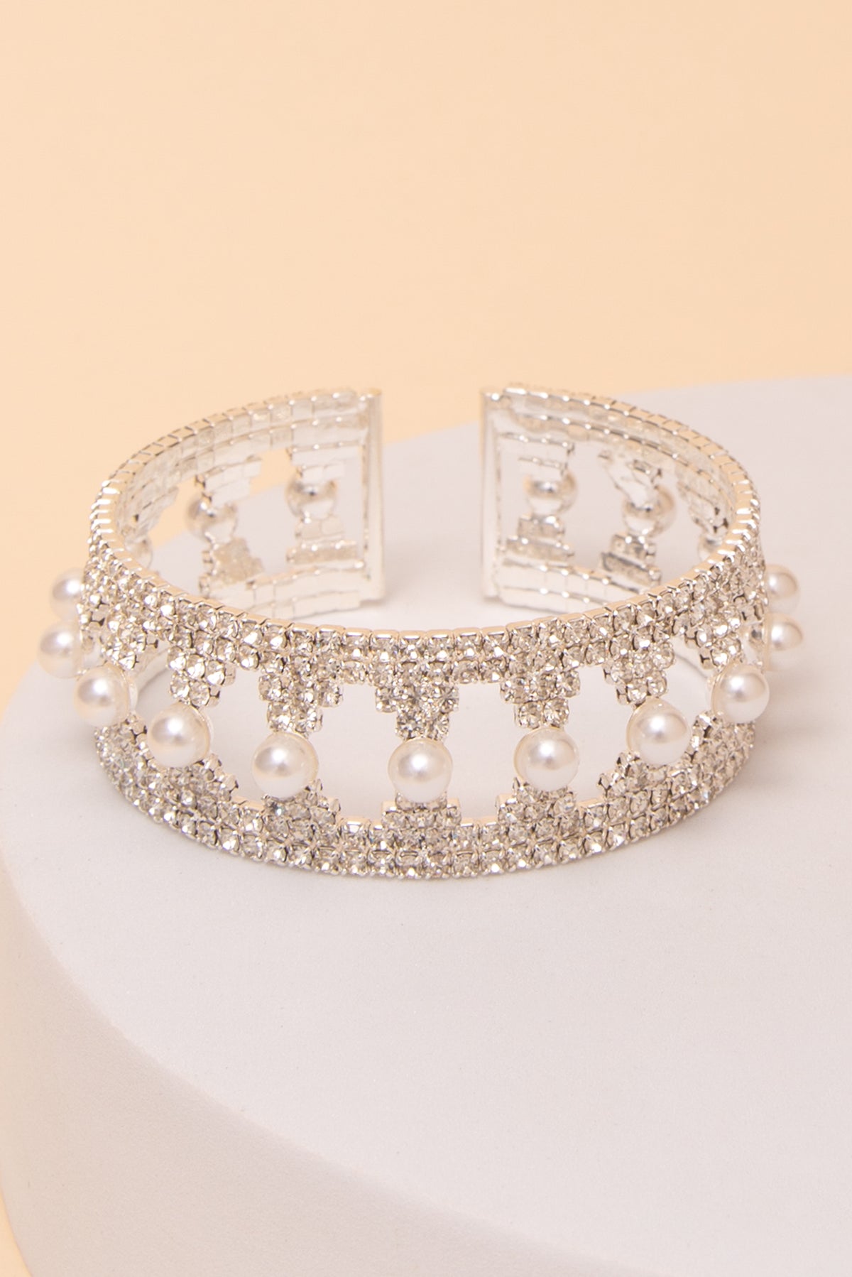 Emilia Pearl Center Geometric Rhinestone Cuff Bracelet