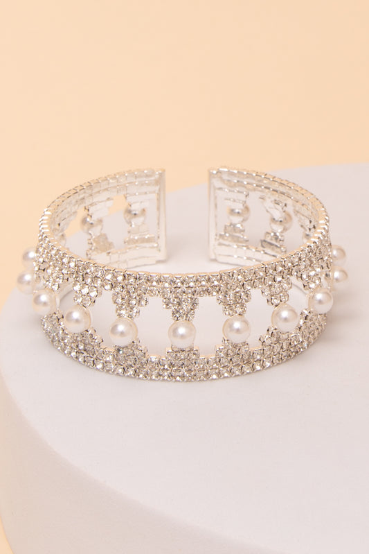 Emilia Pearl Center Geometric Rhinestone Cuff Bracelet