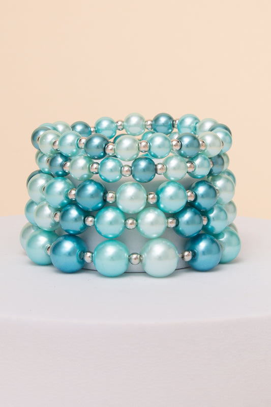 Alayah Multi Row Pearl Stretch Bracelet Set | Aqua