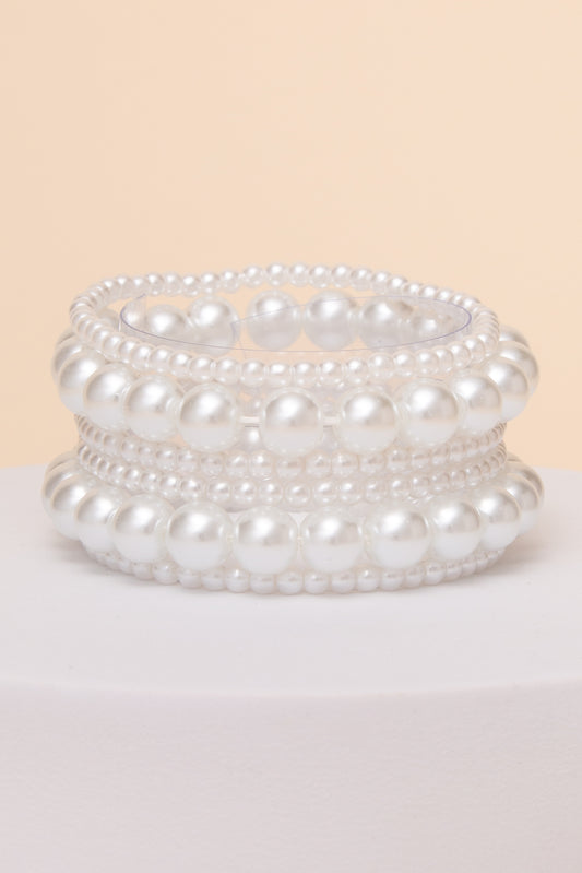 Katalina Multi Strand Pearl Stretch Bracelet Set | White