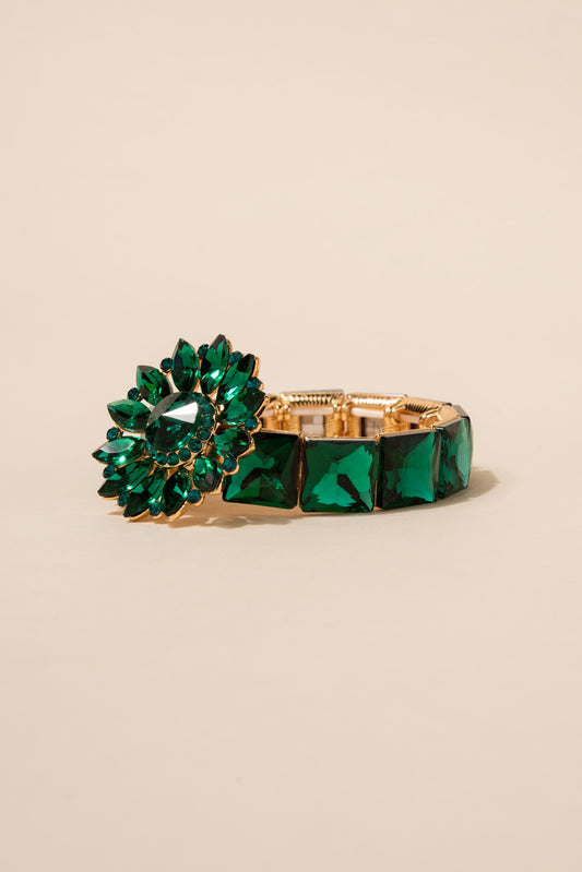 Juniper's Flower Rhinestone Bracelet - Green