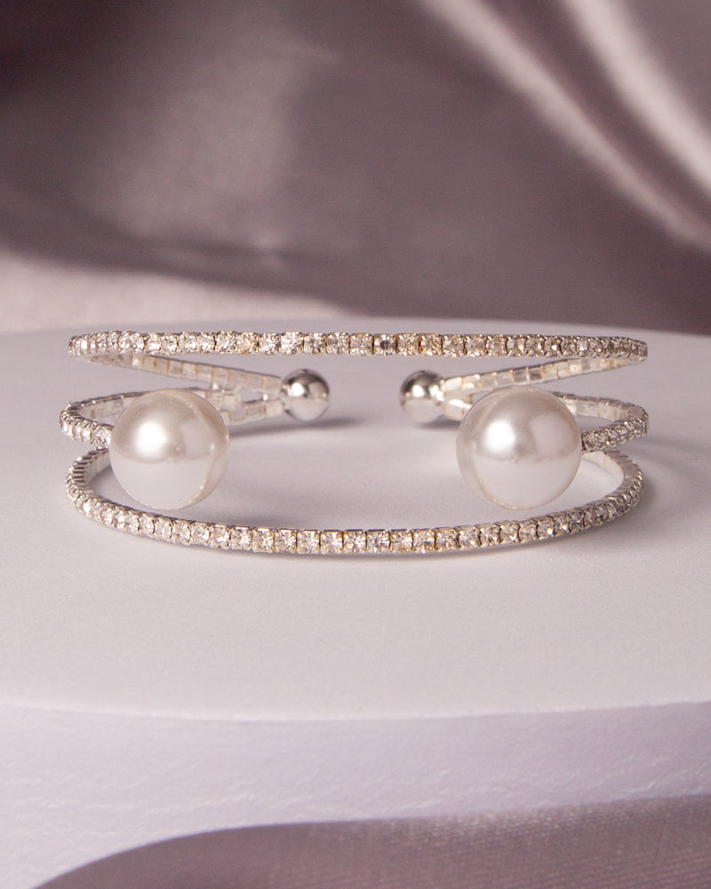Luisa Rhinestone Pavé Open Pearl Inlay Cuff Bracelet