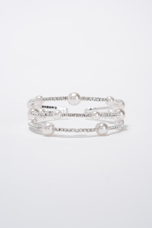 Bella Bridal Rhinestone Synthetic Pearl Cuff Bracelet - Silver