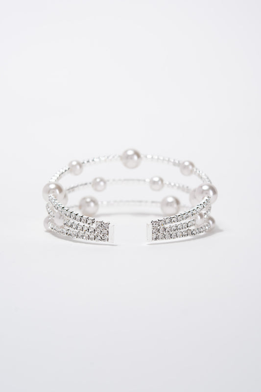 Bella Bridal Rhinestone Synthetic Pearl Cuff Bracelet - Silver