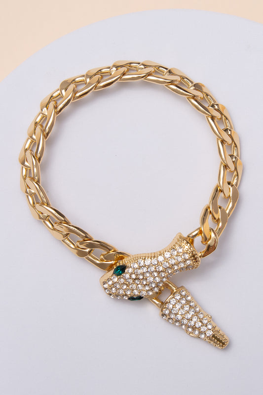 Stella Snake Curb Link Bracelet with Rhinestone Pavé Accents | Gold