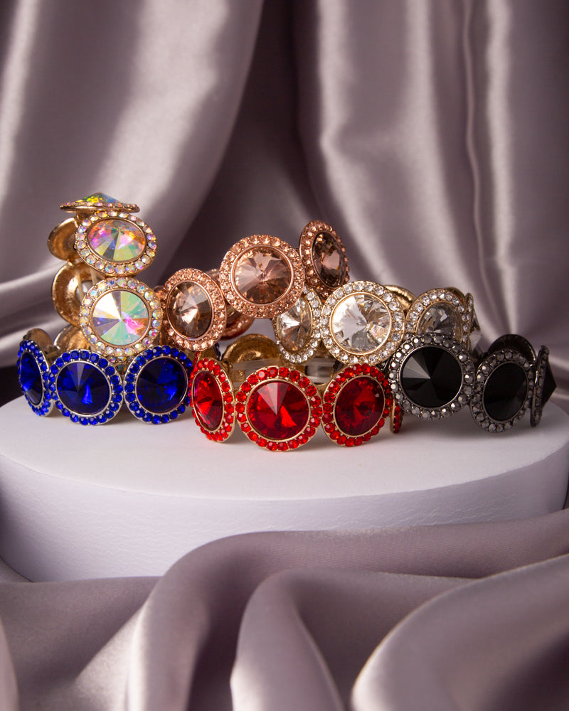 Greta Rhinestone Bezeled Round Cut Crystal Stretch Bracelet