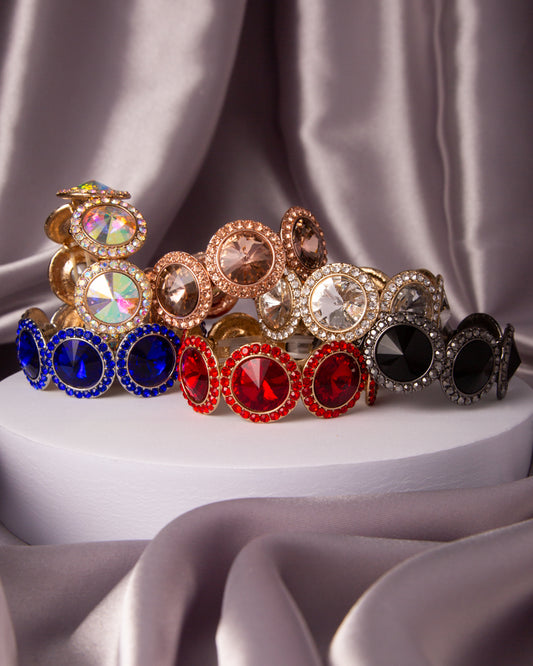 Greta Rhinestone Bezeled Round Cut Crystal Stretch Bracelet