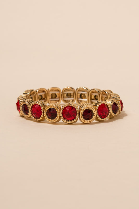 Holly Round Rhinestone Bracelet - Red