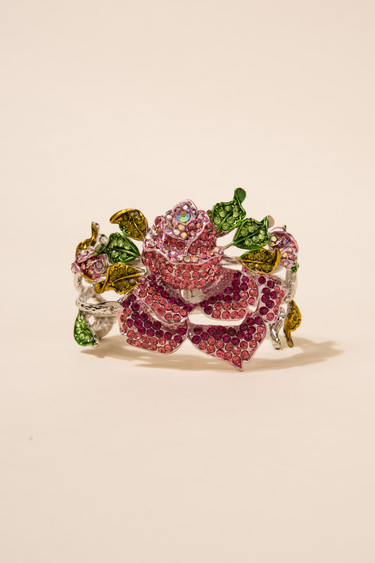 Rosie Metal Snap-on Floral Bracelet - Fuchsia