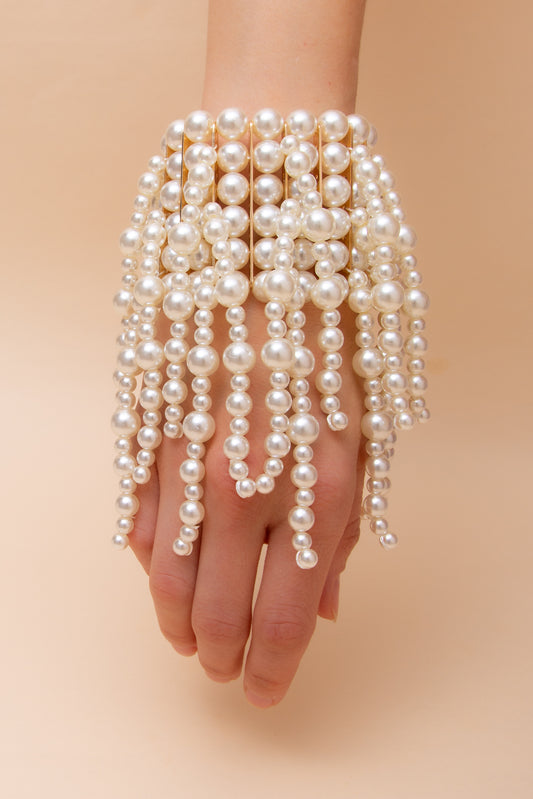 Camilla Pearl Fringe Stretch Bracelet | Cream