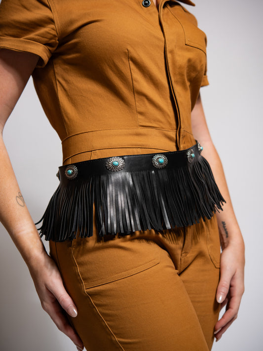 Analise Western Turquoise Concho Suede Tassel Belt