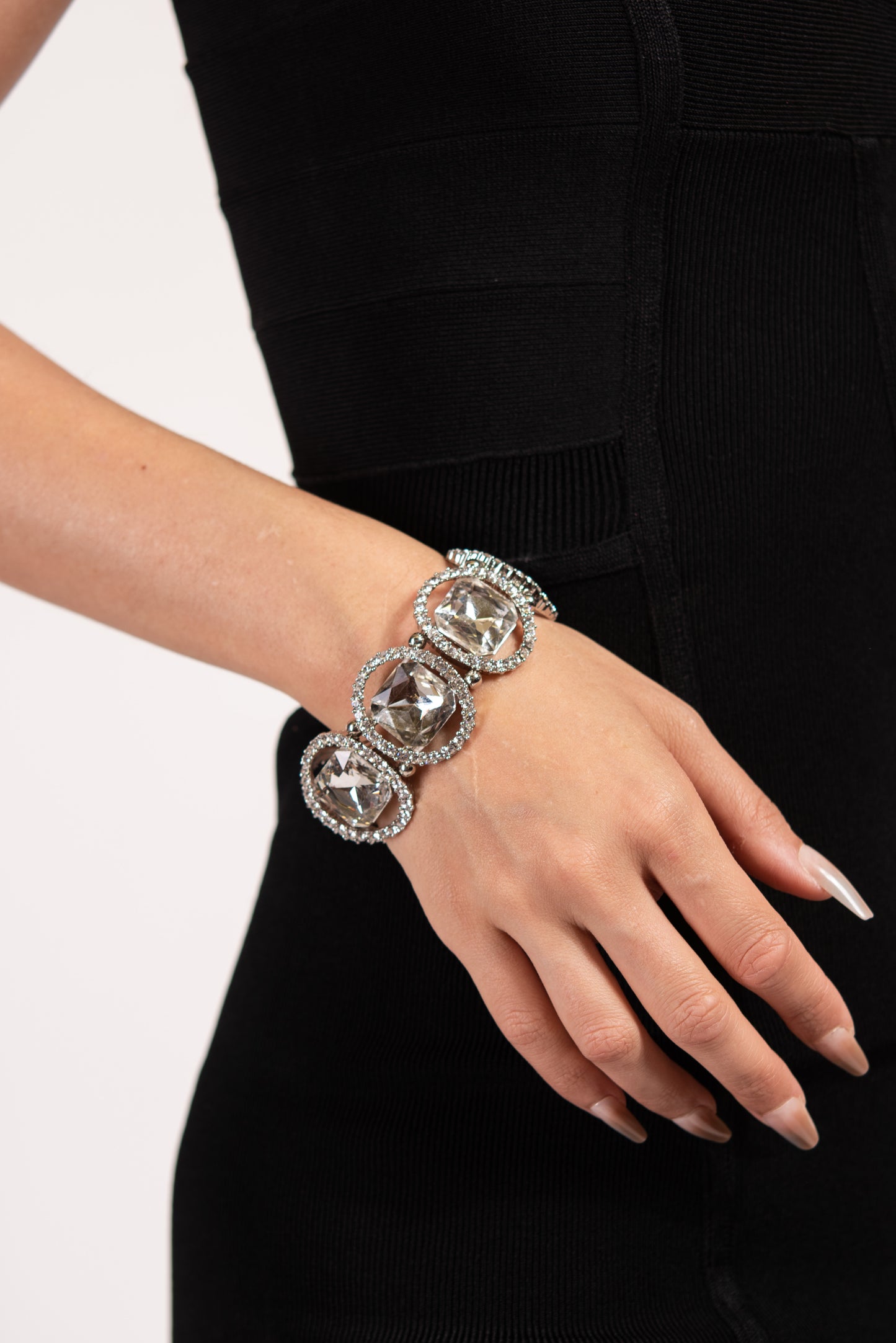 Eleanor Square Austrian Crystal Halo Stretch Bracelet - Silver