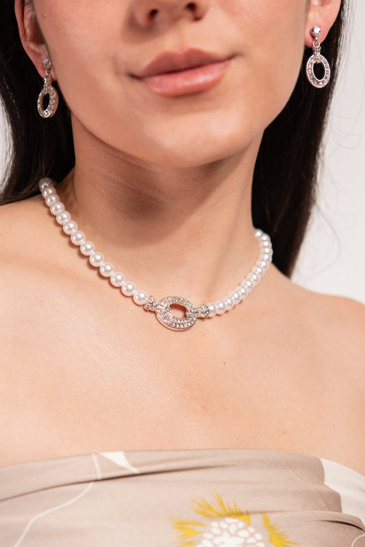 The Cosmo Pearl Necklace, Earring & Bracelet Set - White