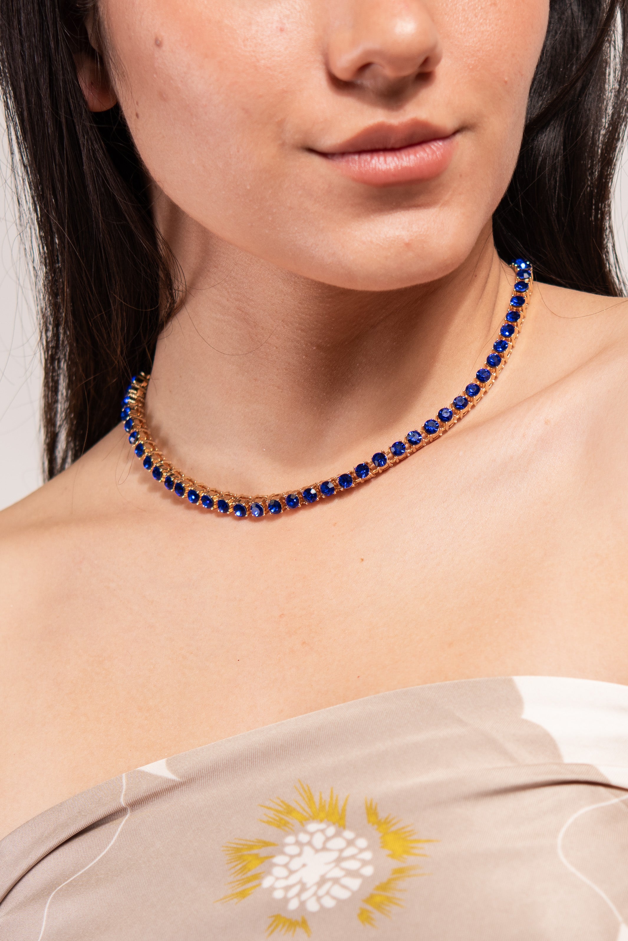 Polly Rhinestone Tennis Necklace | Royal Blue