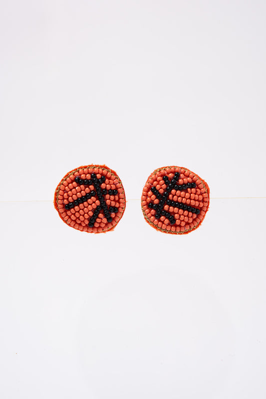 Maxi Basketball Beaded Embroidery Stud Earrings - Orange