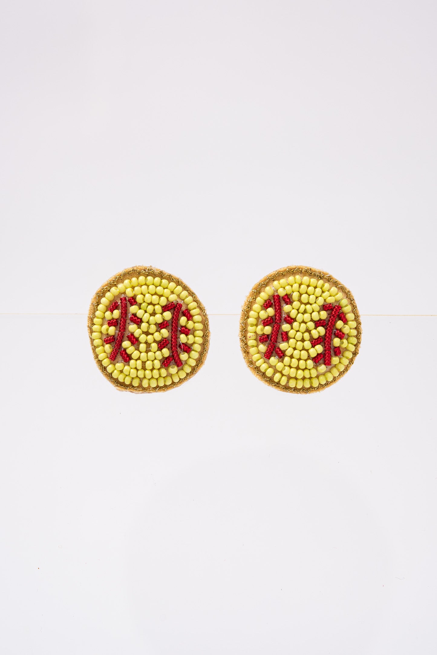 Sarah Softball Beaded Embroidery Stud Earrings - Yellow