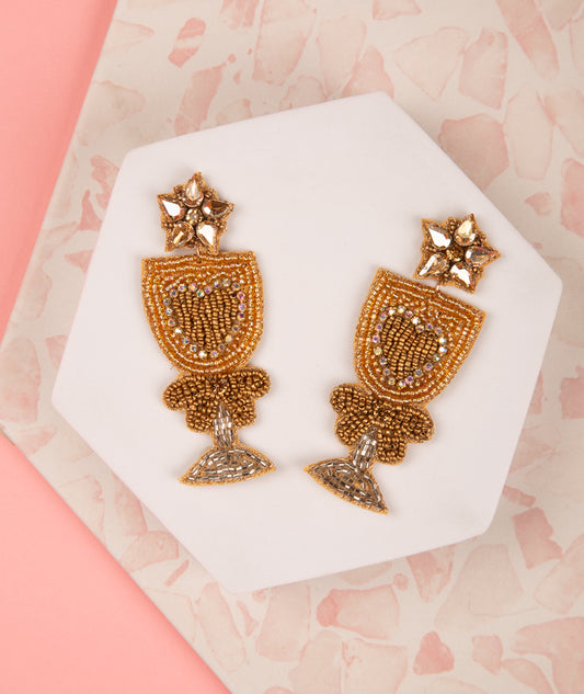 Leslie Jeweled Wine Glass Beaded Valentine Earrings | Gold