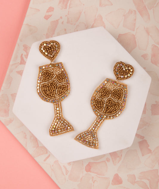 Jasmine Wine Glass Beaded Valentine Earrings | Gold