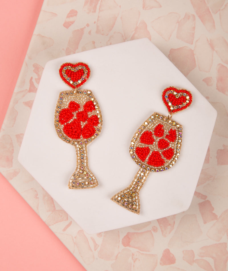 Jasmine Wine Glass Beaded Valentine Earrings