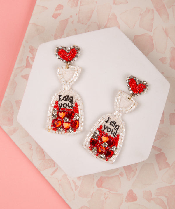 Emelia Jeweled I Dig You Beaded Valentine Earrings