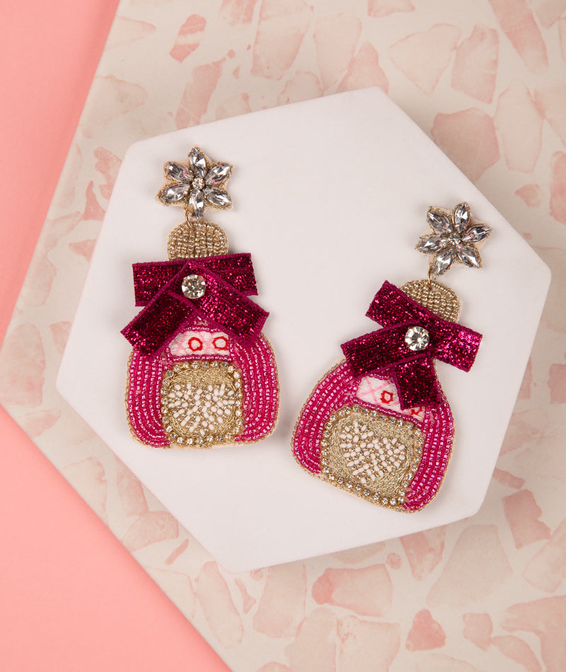 Jeweled Love Potion Beaded Valentine Earrings | Fuchsia
