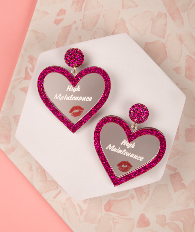 Genevie High Maintenance Heart Shaped Glitter Earrings