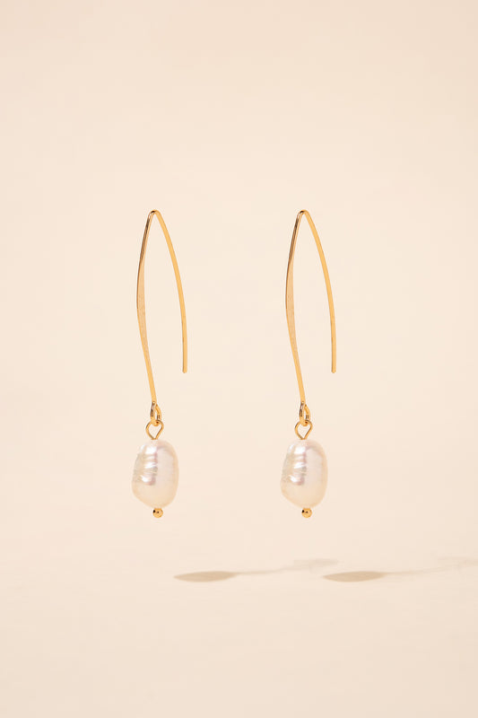 Tahlia Threaded Drop Hook Faux Pearl Earrings - Gold