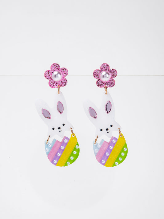 Aubrey 2-Tier Floral Post Glitter & Pearl Easter Earrings