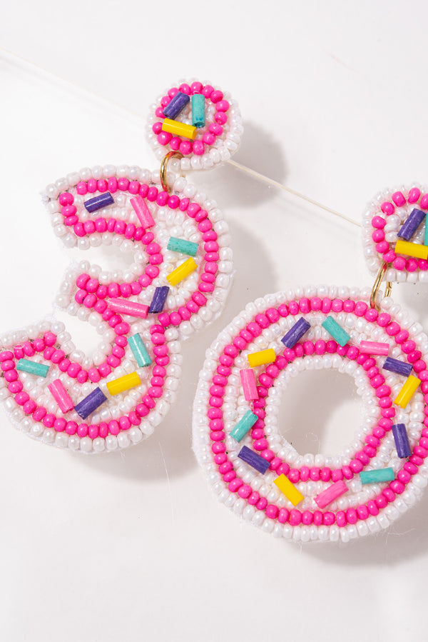 Birthday "30" Cake Beaded Dangle Earrings