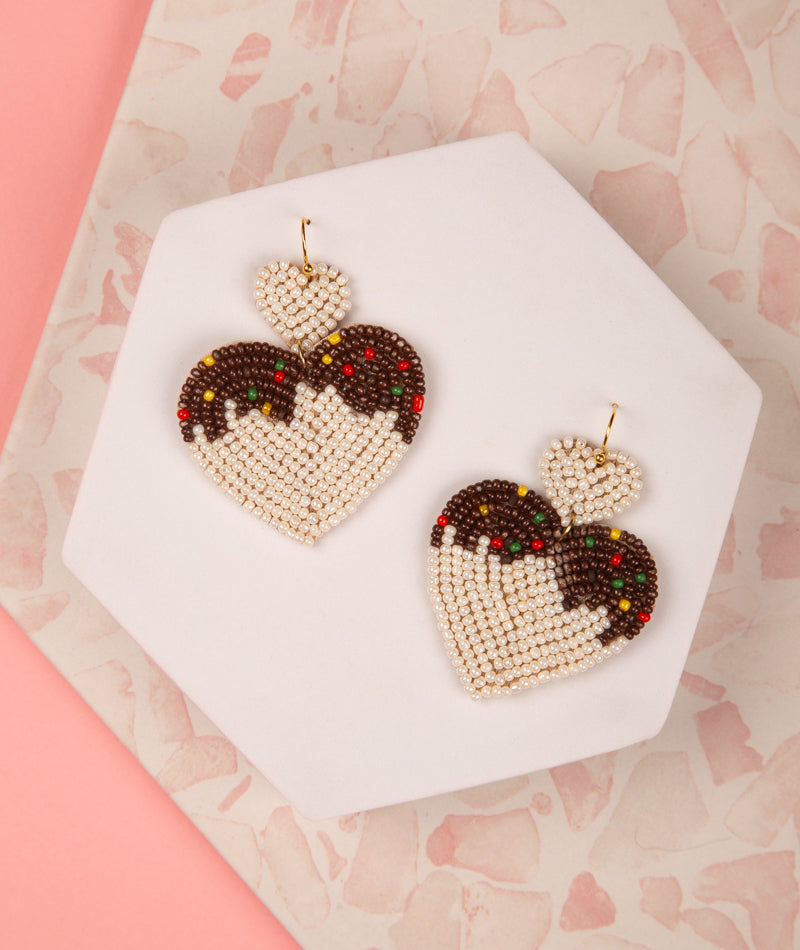 Danielle Chocolate Sprinkles Heart Beaded Earrings | Ivory