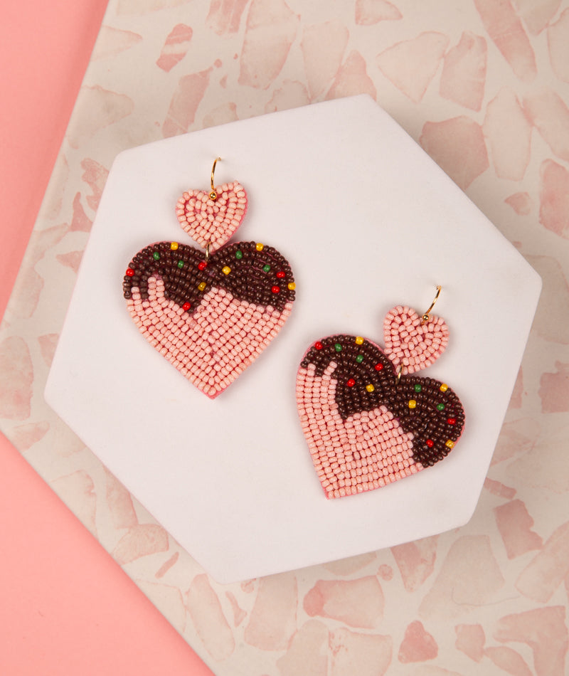 Danielle Chocolate Sprinkles Heart Beaded Earrings